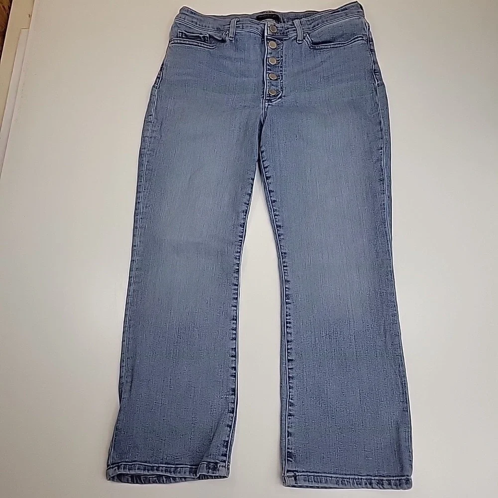 Banana Republic Premium Denim Women's Button Fly Straight Wide Leg Jeans Light W - Picture 2 of 13